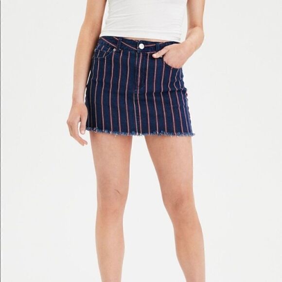 AMERICAN EAGLE OUTFITTERS Denim Hi-Rise Mini Skirt, Red White & Blue, Size 4 - Picture 1 of 12